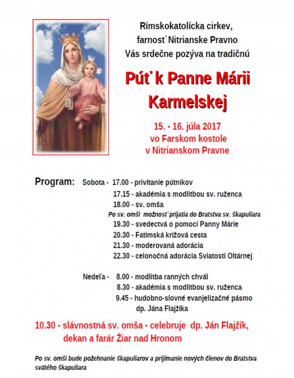 15.-16.7.2017 :: Pozvánka - Púť k Panne Márii Karmelskej 15.-16.7.2017 :: Pozvánka - Púť k Panne Márii Karmelskej